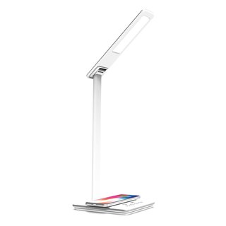 Design LED Tischlampe induktiv silber & wei USB Lichtfarbwechsel Laden per Induktion