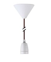 Decorative Set Brown Textile Cable with Ceramic Lamp Holder E27 and White Canopy