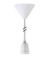 Deko Set Textilkabel silber mit Keramik-Lampenfassung E27 und weißem Baldachin