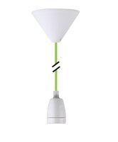 Deko Set Textilkabel grasgrün mit Keramik-Lampenfassung E27 und weißem Baldachin