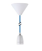Deko Set Textilkabel marineblau mit Keramik-Lampenfassung E27 und weißem Baldachin