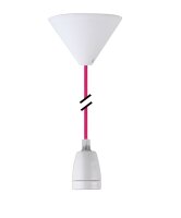 Decorative Set Pink Textile Cable with Ceramic Lamp Holder E27 and White Canopy