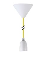 Decorative Set Sun Yellow Textile Cable with Ceramic Lamp Holder E27 and White Canopy