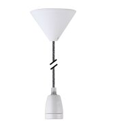 Decorative Set Gray Textile Cable in Cotton Look with Ceramic Lamp Holder E27 and White Canopy