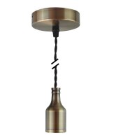 Decorative Set Twisted Black Textile Cable with Bronze Metal Lamp Holder E27 and Metal Canopy V1