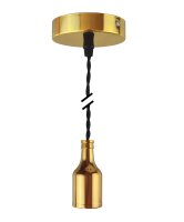 Deko Set Textilkabel schwarz gedreht mit Metall-Lampenfassung gold E27 und Metall Baldachin V1