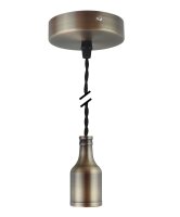 Deko Set Textilkabel schwarz gedreht mit Metall-Lampenfassung bronze matt E27 und Metall Baldachin V1