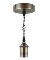 Deko Set Textilkabel schwarz gedreht mit Metall-Lampenfassung bronze E27 und Metall Baldachin V2