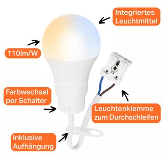 LED Bauleuchtmittel Renovierlampe 10W 1100lm CCT 2700K/4000K/6500K Steckklemme