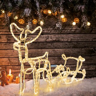 LED Rentier mit Schlitten 11m Lichtschlauch