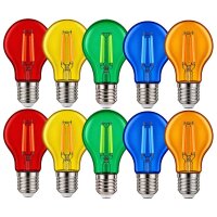 10er Set farbige LED Filament A60 Birnen 3W E27 Rot Gelb...
