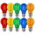 10er Set farbige LED Filament A60 Birnen 3W E27 Rot Gelb Grün Blau Orange Kunststoff