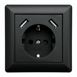 2xUSB Schutzkontakt-Steckdose 2800mA Schwarz