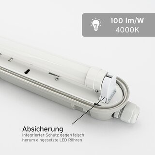 LED Feuchtraum Wannenleuchte 120cm 1x Rhre mit Leuchtmittel 4000K