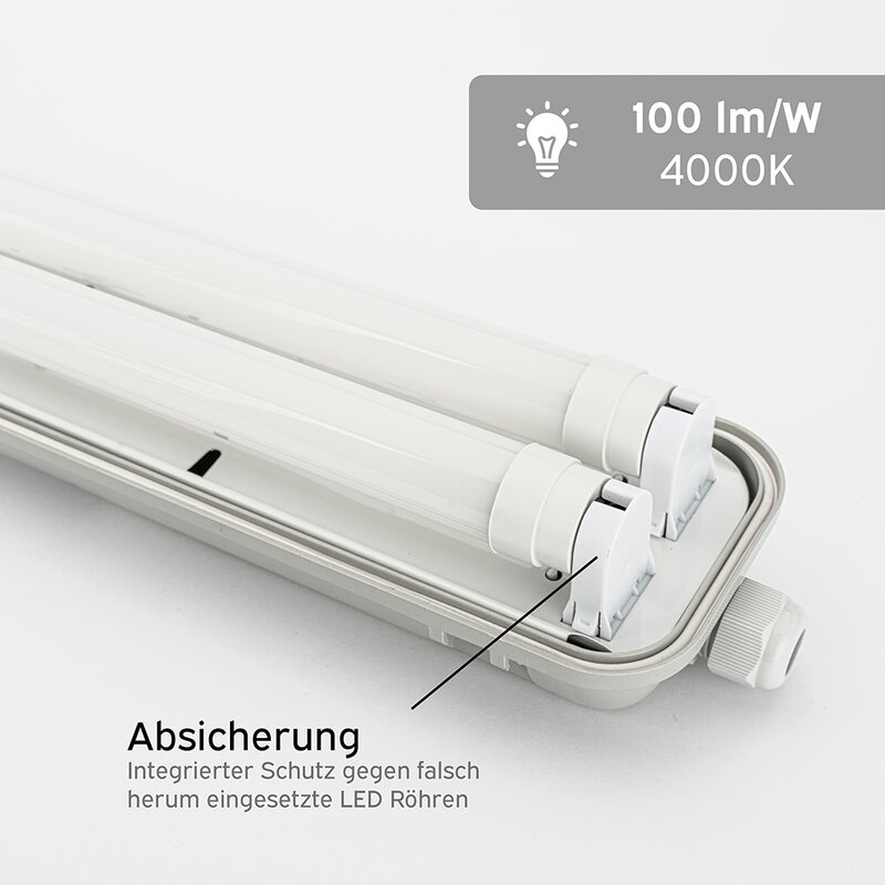 LED Feuchtraum Wannenleuchte 120cm 2x Röhre mit Leuchtmittel 4000K