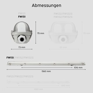 LED Feuchtraum Wannenleuchte 150cm 1x Rhre mit Leuchtmittel 4000K