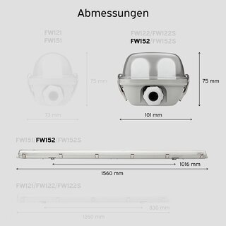 LED Feuchtraum Wannenleuchte 150cm 2x Rhre mit Leuchtmittel 4000K