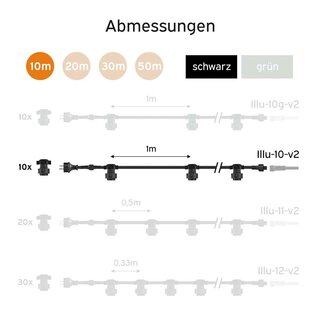 Illu Lichterkette Komplettset 10m -> 10 E27 Fassungen mit Dichtung zum Verschrauben verlngerbar