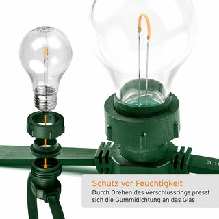 Illu Lichterkette Komplettset 10m -> 10 E27 Fassungen mit Dichtung zum Verschrauben verlngerbar Grn