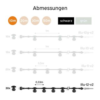 Illu Lichterkette Komplettset 10m -> 30 E27 Fassungen mit Dichtung zum Verschrauben verlngerbar