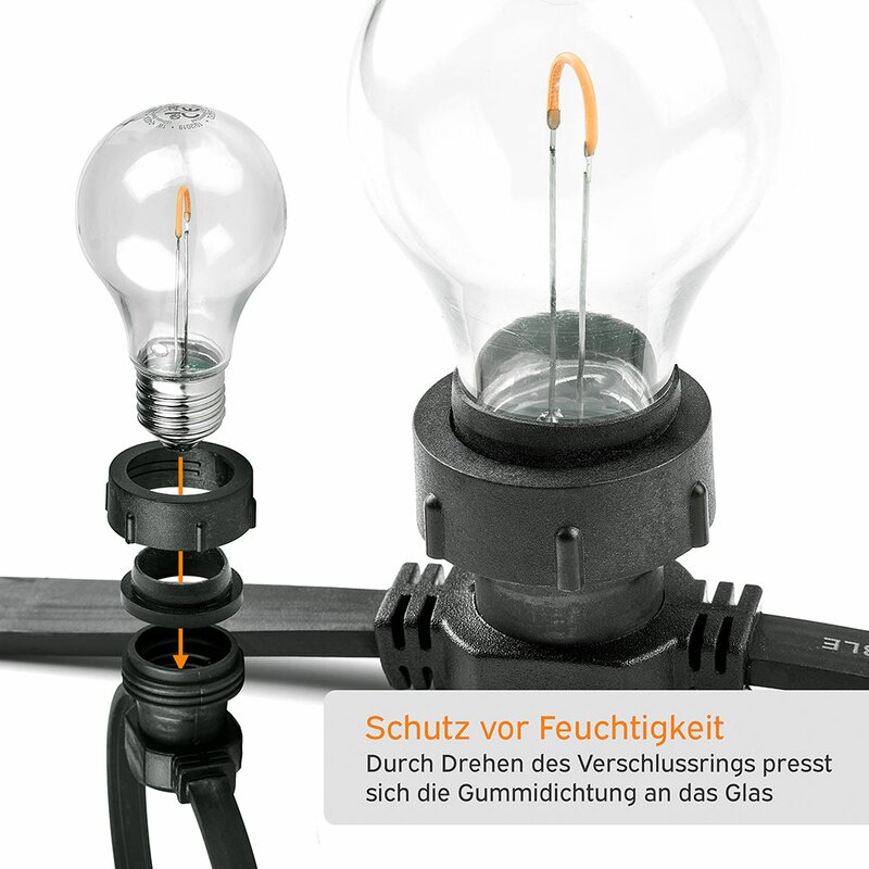 Kalthoff Illu-Lichterkette weiss 20m inkl 20x E27 Fassungen 20x Dichtringe 