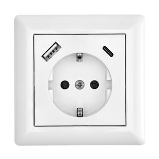 2xUSB Schutzkontakt-Steckdose 3500mA Reinweiß USB Typ A & C