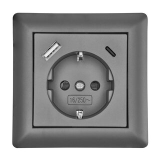 2xUSB Schutzkontakt-Steckdose 3500mA Anthrazit USB Typ A & C