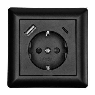 2xUSB Schutzkontakt-Steckdose 3500mA Schwarz USB Typ A & C