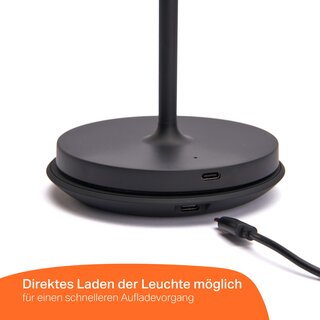 LED Akku Tischleuchte 2,2W 190lm CRI95 warmwei fr innen & auen dimmbar mit induktiver Ladestation schwarz