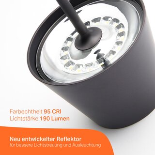 LED Akku Tischleuchte 2,2W 190lm CRI95 warmweiß für innen & außen dimmbar mit induktiver Ladestation anthrazit