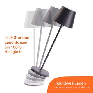 LED Akku Tischleuchte 2,2W 190lm CRI95 warmwei fr innen & auen dimmbar mit induktiver Ladestation anthrazit