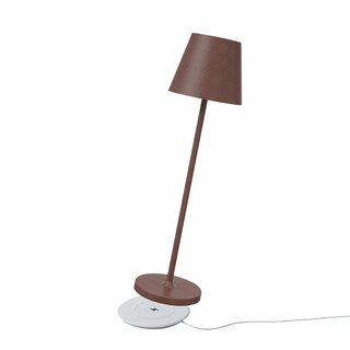 LED Akku Tischleuchte 2,2W 190lm CRI95 warmwei fr innen & auen dimmbar mit induktiver Ladestation Corten