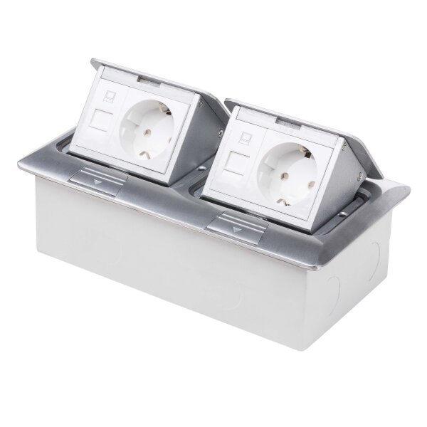 Einbausteckdose Fußbodensteckdose Steckdose 4-fach 2+2 Edelstahl für Boden & Wand